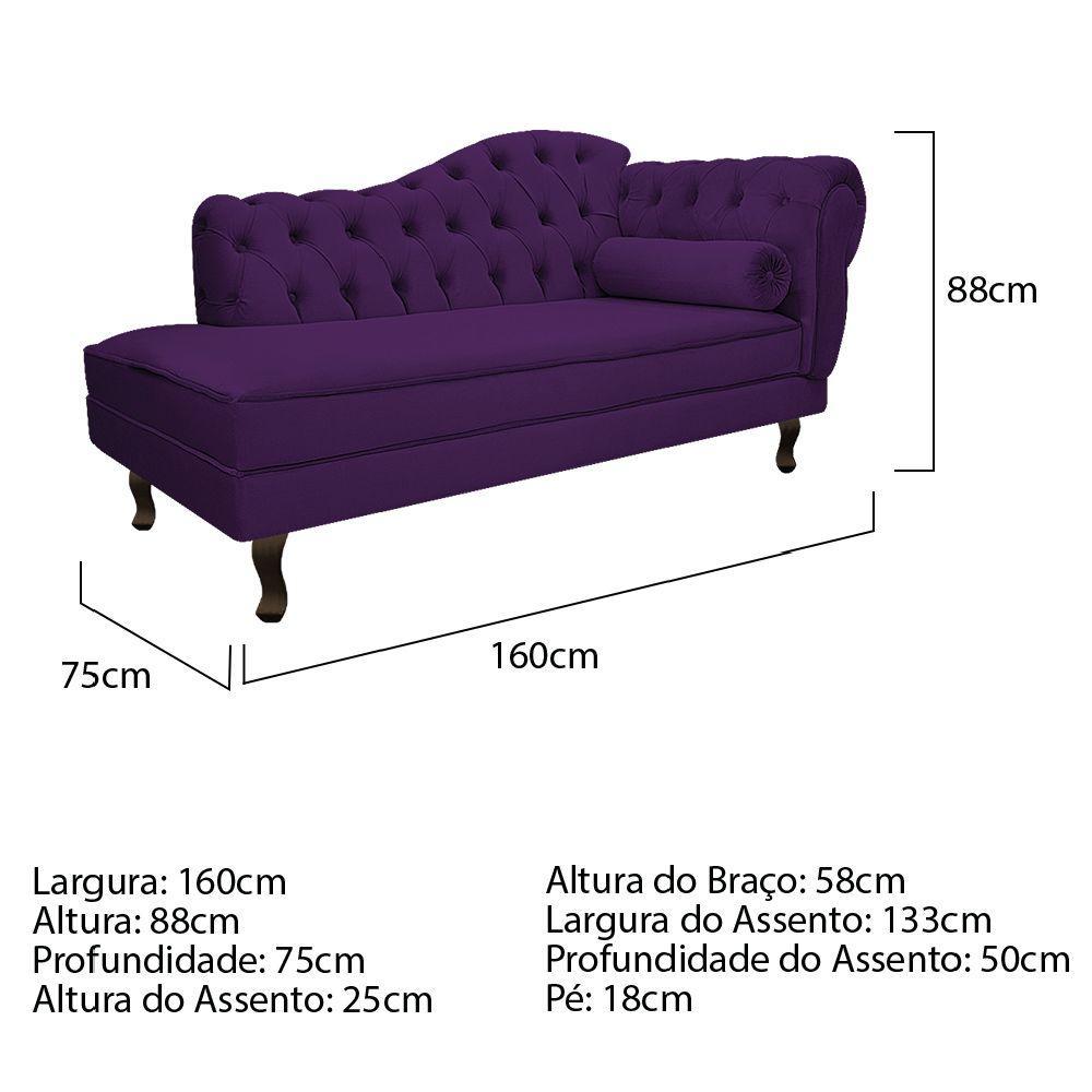 Diva Recamier Diana 160cm Lado Esquerdo Suede Roxo - 4