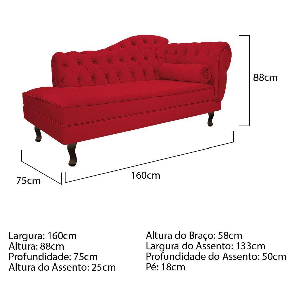Diva Recamier Diana 160cm Lado Esquerdo Suede Vermelho - 4