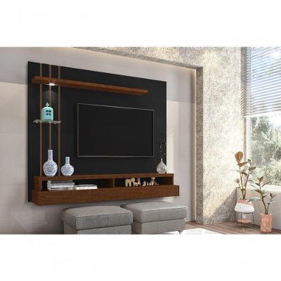 Painel de TV Eros 55 Polegadas 135x160cm Prateleira de Vidro Nichos Preto/Canela