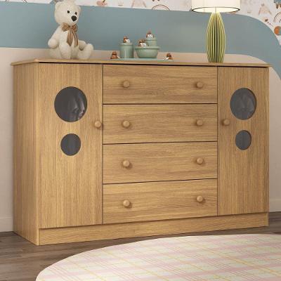 Cômoda Infantil MP4470 4 Gavetas MDP com Puxador Plástico Amadeirado com Vidro