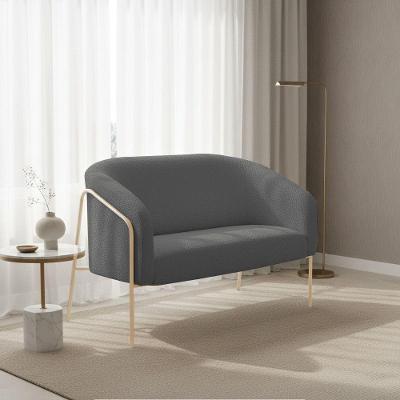 Sofá 2 Lugares Namoradeira Stella Base Industrial Alta Champanhe Bouclê Grafite D03 - D'rossi