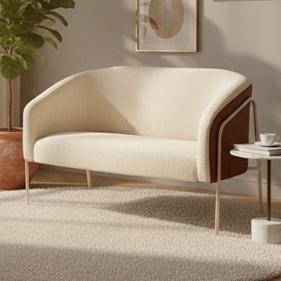 Sofá 2 Lugares Stella Industrial Alta Champanhe Sintético Pu Nozes Linho Bege D03 - D'rossi