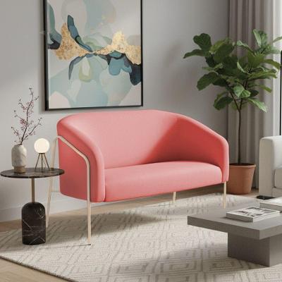 Sofá 2 Lugares Namoradeira Stella Industrial Alta Champanhe Suede Rosê D03 - D'rossi