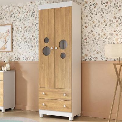 Guarda-roupa Infantil 62cm 2 Portas Com Vidro E 2 Gavetas Bombom Multimóveis MP4461 Branco-madeirado