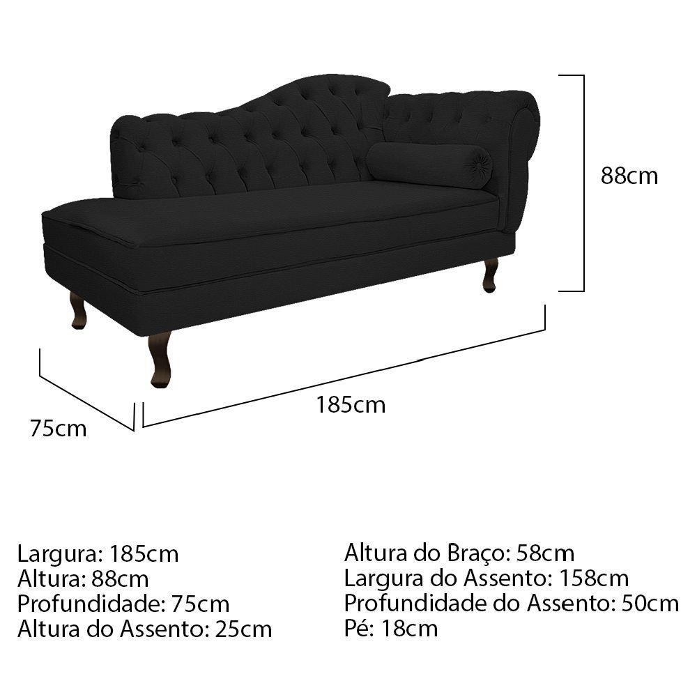 Diva Recamier Diana 185cm Lado Esquerdo Corano Preto - 4