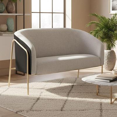 Sofá Namoradeira Stella Industrial Alta Champanhe Sintético Pu Preto Linho Cinza D03 - D'rossi