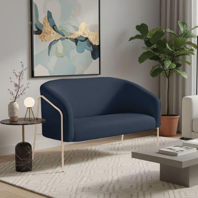 Sofá 2 Lugares Namoradeira Stella Industrial Alta Champanhe Suede Azul Marinho D03 - D'rossi