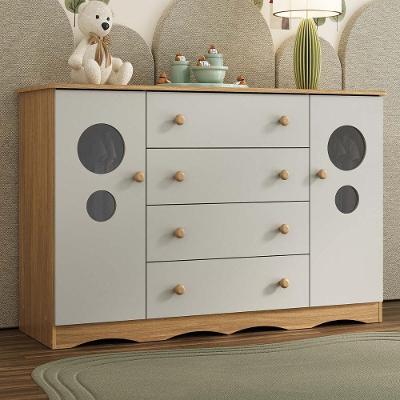 Cômoda Infantil 125cm 2 Portas Com Vidro E 4 Gavetas Sonho Multimóveis MP4475 Madeirado-off White