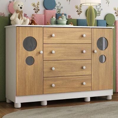 Cômoda Infantil MP4465 4 Gavetas em MDF com Puxador Plástico Branco-madeirado 2 Portas