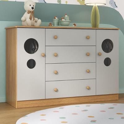 Cômoda Infantil MP4470 4 Gavetas em MDF com Puxador Plástico Off White e Madeirado