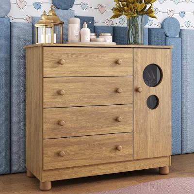 Cômoda Infantil 95cm 1 Porta Com Vidro E 4 Gavetas Bombom Multimóveis MP4464 Madeirado