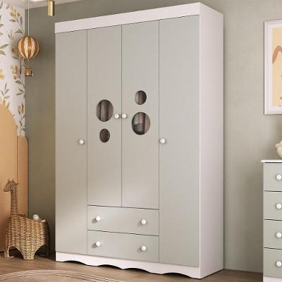Guarda-roupa Infantil 122cm Com Vidro 4 Portas E 2 Gavetas Sonho Multimóveis MP4473 Branco-off White