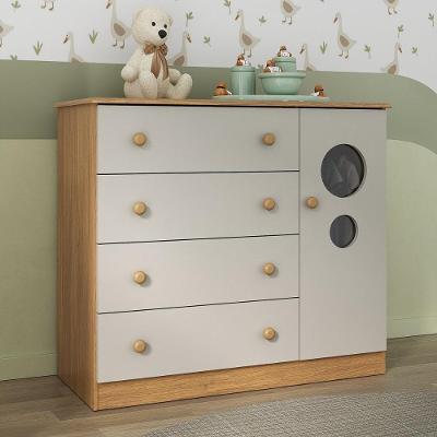 Cômoda Infantil MP4469 4 Gavetas em MDF com Puxador Plástico Off White e Madeirado