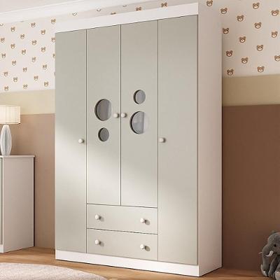 Guarda-roupa Infantil 122cm Com Vidro 4 Portas E 2 Gavetas Pirulito Multimóveis MP4468 Branco-off White