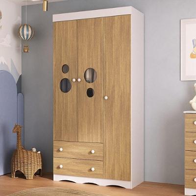 Guarda-roupa Infantil 92cm Com Vidro 3 Portas E 2 Gavetas Sonho Multimóveis MP4472 Branco-madeirado