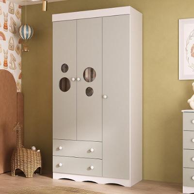 Guarda-roupa Infantil 92cm Com Vidro 3 Portas E 2 Gavetas Sonho Multimóveis MP4472 Branco-off White