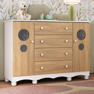 Cômoda Infantil MP4460 4 Gavetas em MDF com Puxador Plástico Branco-madeirado