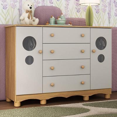 Cômoda Infantil MP4460 4 Gavetas em MDF com Puxador Plástico Off White com Vidro