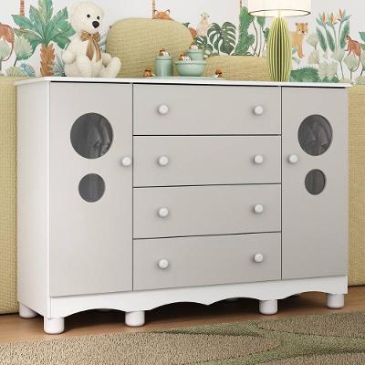 Cômoda Infantil MP4460 4 Gavetas em MDF com Puxador Plástico Branco Brilhante