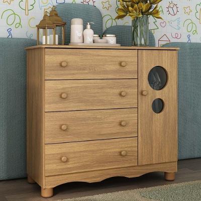 Cômoda Infantil 95cm 1 Porta Com Vidro E 4 Gavetas Suspiro Multimóveis MP4459 Madeirado