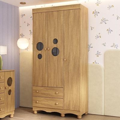 Guarda-roupa Infantil 92cm Com Vidro 3 Portas E 2 Gavetas Suspiro Multimóveis MP4457 Madeirado