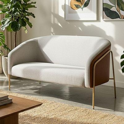 Sofá 2 Lugares Stella Industrial Alta Champanhe Sintético Pu Nozes Linho Cinza D03 - D'rossi