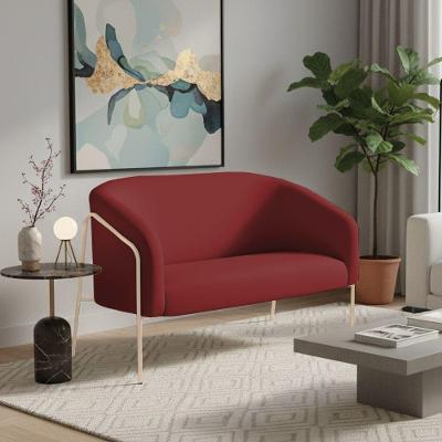 Sofá 2 Lugares Namoradeira Stella Base Industrial Alta Champanhe Veludo Marsala D03 - D'rossi