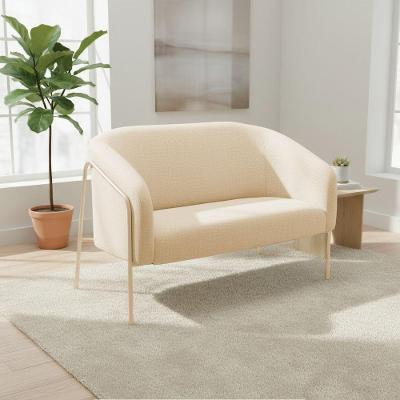 Sofá 2 Lugares Namoradeira Stella Base Industrial Alta Champanhe Linho Bege D03 - D'rossi