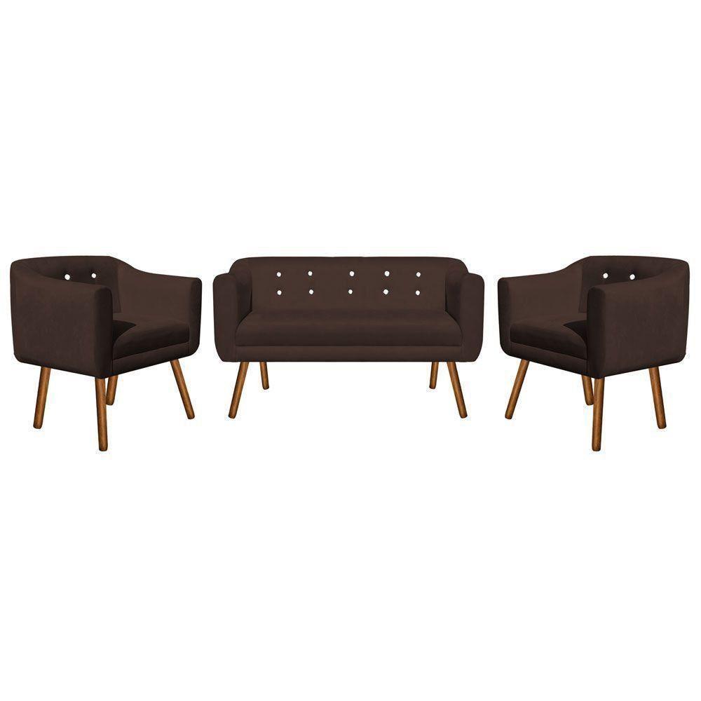 Kit 01 Namoradeira e 02 Poltronas Julia Marrom Com Strass - 3
