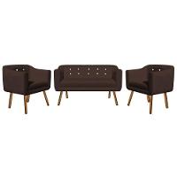 Kit 01 Namoradeira e 02 Poltronas Julia Marrom Com Strass - 3