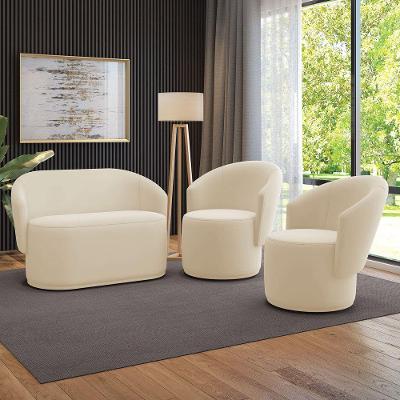 Sofá Namoradeira E 2 Poltronas Orgânica Para Sala Malu Veludo Bege M11 - D'rossi