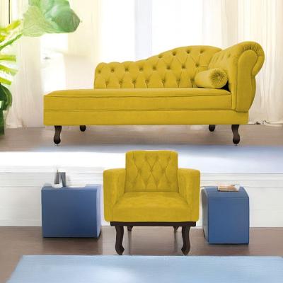 Kit Diva Recamier Diana 140cm Lado Esquerdo e 01 Poltrona Classic Suede Amarelo
