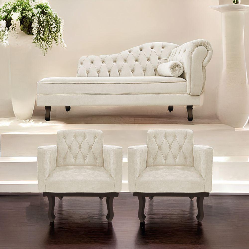 Kit Diva Recamier Diana 185cm Lado Esquerdo E 02 Poltronas Classic Suede - Adj Decor Cor Bege - 7