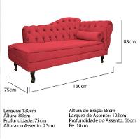 Kit Diva Recamier Diana 130cm Lado Esquerdo e 02 Poltronas Julia Suede Vermelho - 3