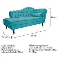 Kit Diva Recamier Diana 130cm Lado Esquerdo e 02 Poltronas Julia Suede Azul Turquesa - 3