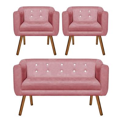 Kit 01 Namoradeira e 02 Poltronas Julia Rose Com Strass