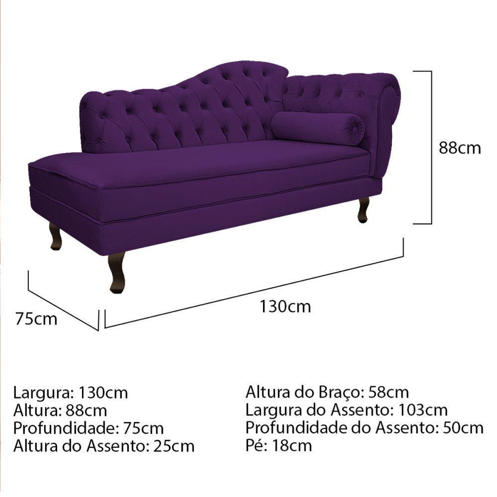 Kit Diva Recamier Diana 130cm Lado Esquerdo e 02 Poltronas Julia Suede Roxo - 3