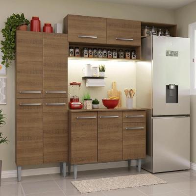 Armário de Cozinha Emilly 8 Portas 1 Gaveta MDF 229cm Marrom Rústico