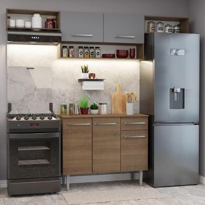 Armário de Cozinha Completa Emilly Madesa 01 MDP 225cm Marrom com Nicho para Micro-ondas