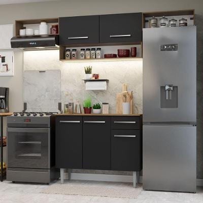 Armário de Cozinha Completa Emilly MDF 225cm Preto Rustic com Tampo em MDP