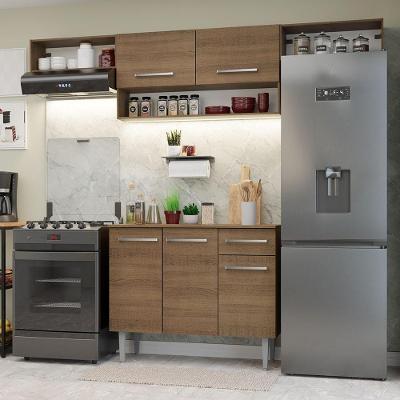 Armário de Cozinha Completa Emilly 2 Módulos com Pés Reguláveis 225cm Marrom Natural