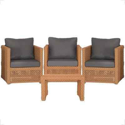 Mesa E 3 Poltronas Madri Corda Náutica Estofado 11 Trama Terra Cota