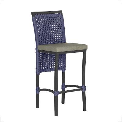 Banqueta Em Alumínio Roma Preta Corda Náutica Tecido 8 Azul