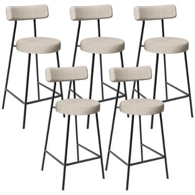 Kit 05 Banquetas Baixa Para Cozinha Sala De Jantar Bar Bancada Milão L02 Linho Palha - Lyam Decor