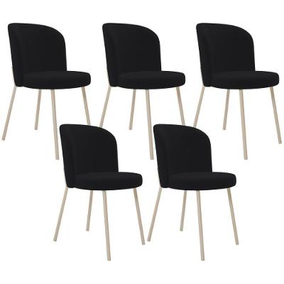 Kit 05 Cadeiras Gavi Estrutura em Aço Estofada em Suede Preto para Sala de Jantar