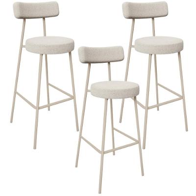 Kit 03 Banquetas Alta Bar Cozinha Sala De Jantar Aço Milão Arena L02 Bouclê Bege - Lyam Decor