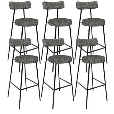 Kit 06 Banquetas Alta Bar Cozinha Sala De Jantar Estrutura Em Aço Milão L02 Linho Mescla Chumbo - Lyam Decor