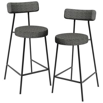 Kit 02 Banquetas Baixa Para Cozinha Sala De Jantar Bar Bancada Milão L02 Linho Mescla Chumbo - Lyam Decor