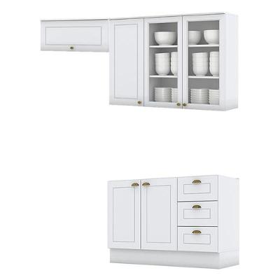 Balcão De Pia 120cm Com Armário 1 Porta E Armário 3 Portas Com Vidro Americana Branco Hp - Henn