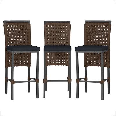 3 Banqueta Em Alumínio Roma Preta Corda Náutica Tecido 12 Marrom